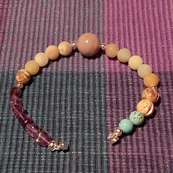 Magnetic Handmade Stone Bracelet jasper amethyst amazonite soapstone - Picture 2 of 3